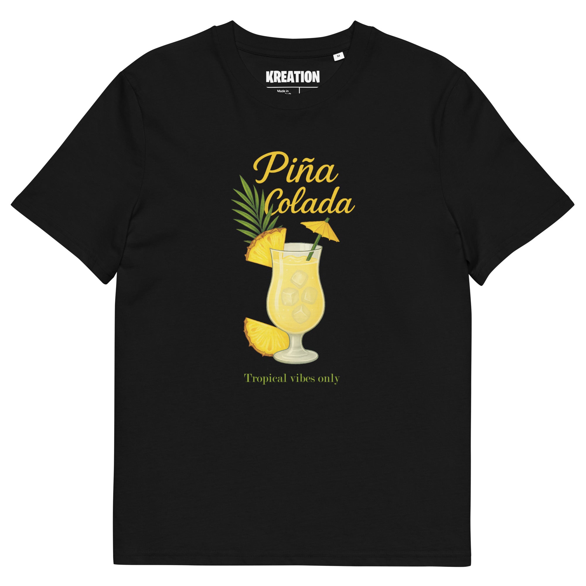 Piña colada cocktail black organic cotton t-shirt