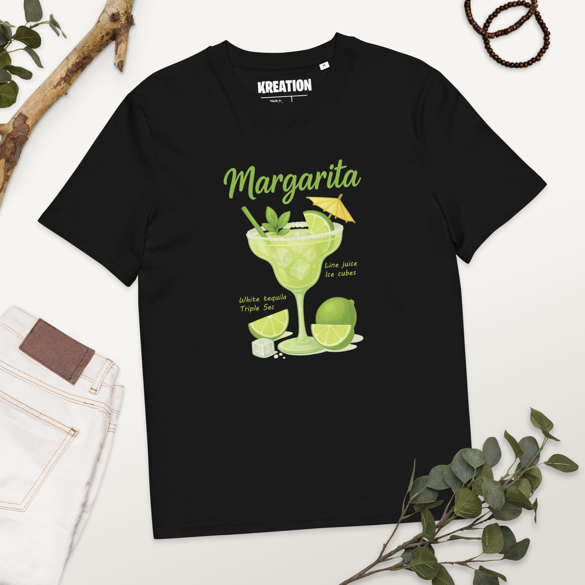 Margarita cocktail black organic cotton t-shirt