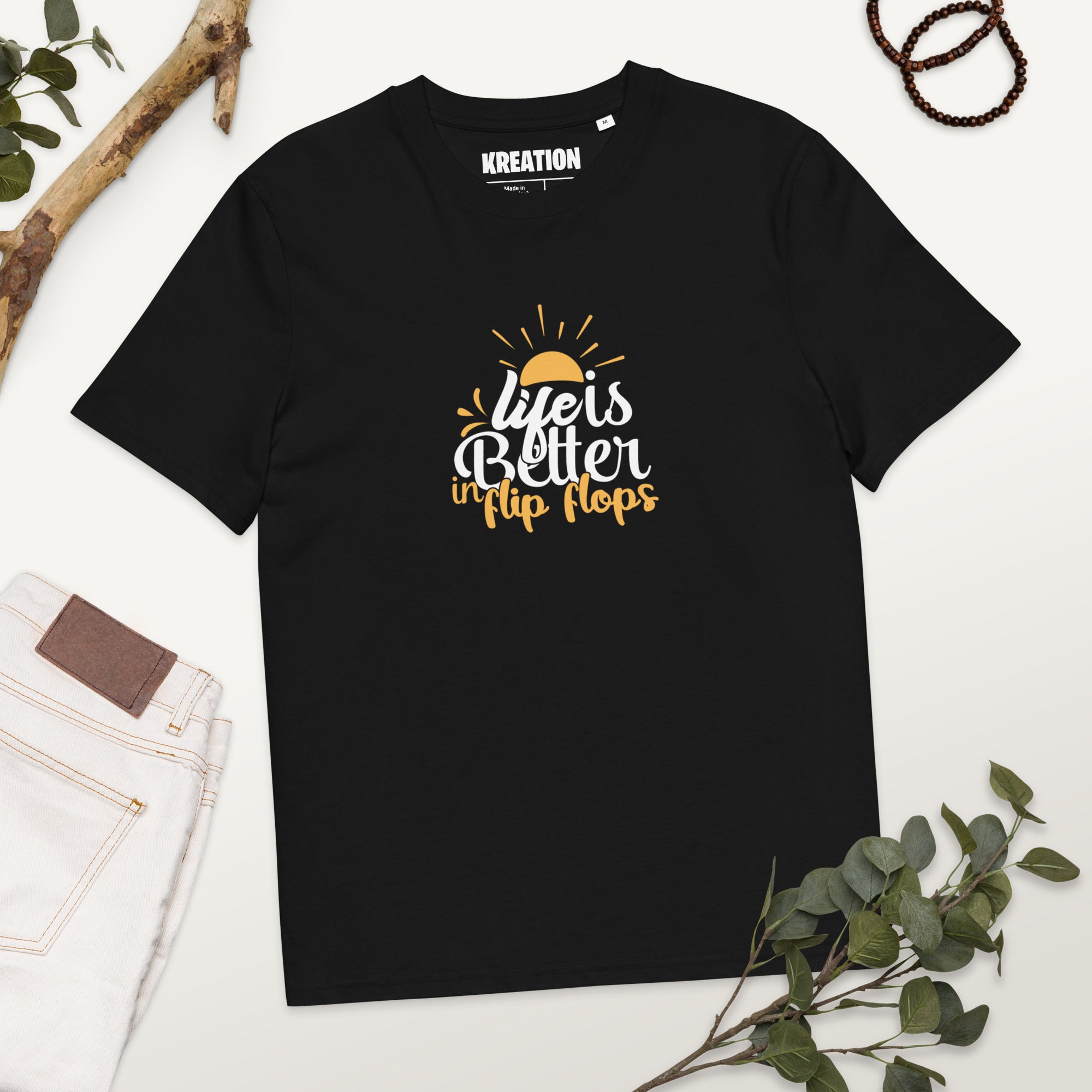 Life is better with flip flops organic cotton t-shirt
